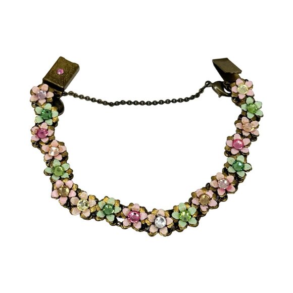 Michael Negrin Flower Bracelet 7" Multicolored Rhinestone Spring Jewelry - Picture 10 of 13